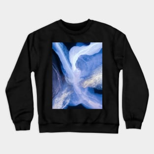 Alcohol ink abstract blue, white, gold on a black background. Style incorporates the swirls of marble or the ripples of agate. Crewneck Sweatshirt